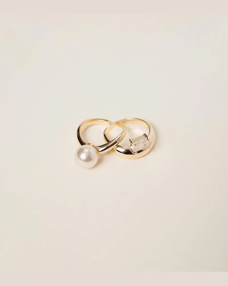 Twin-Set Ring-Set mit Strass und Perlen New