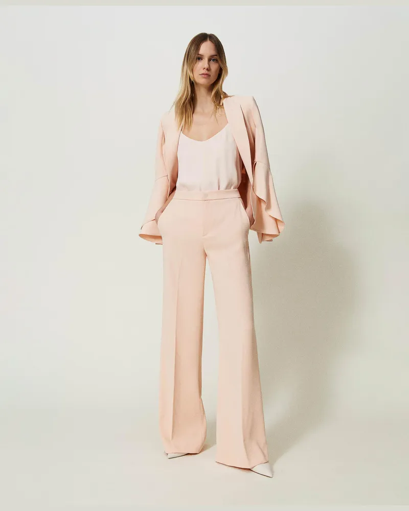 Twin-Set Hosen - Wide-Leg-Hose aus Krepp, Cupcake Pink, Größe Cupcake