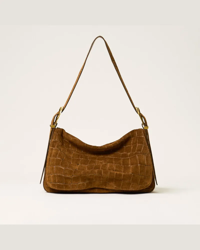 Twin-Set Liliane Tasche aus Veloursleder mit Krokoprägung Brandy