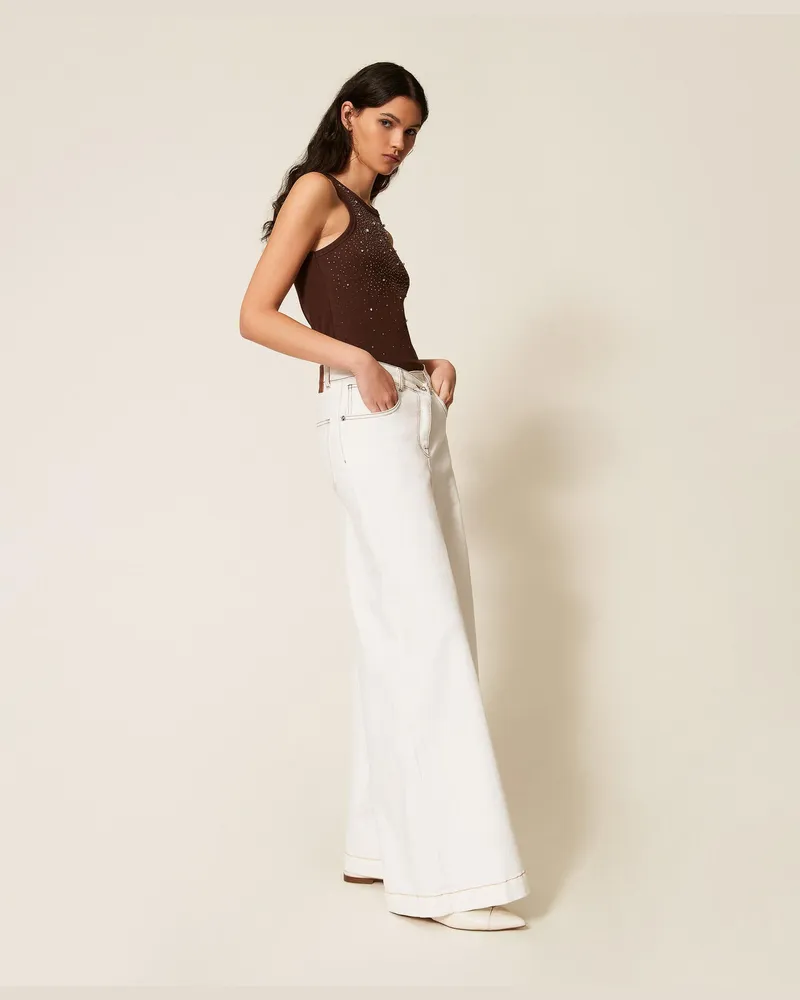 Actitude by Twinset Hosen - Weite Hose aus Bio-Bull-Baumwolle, Milk, Größe Milk