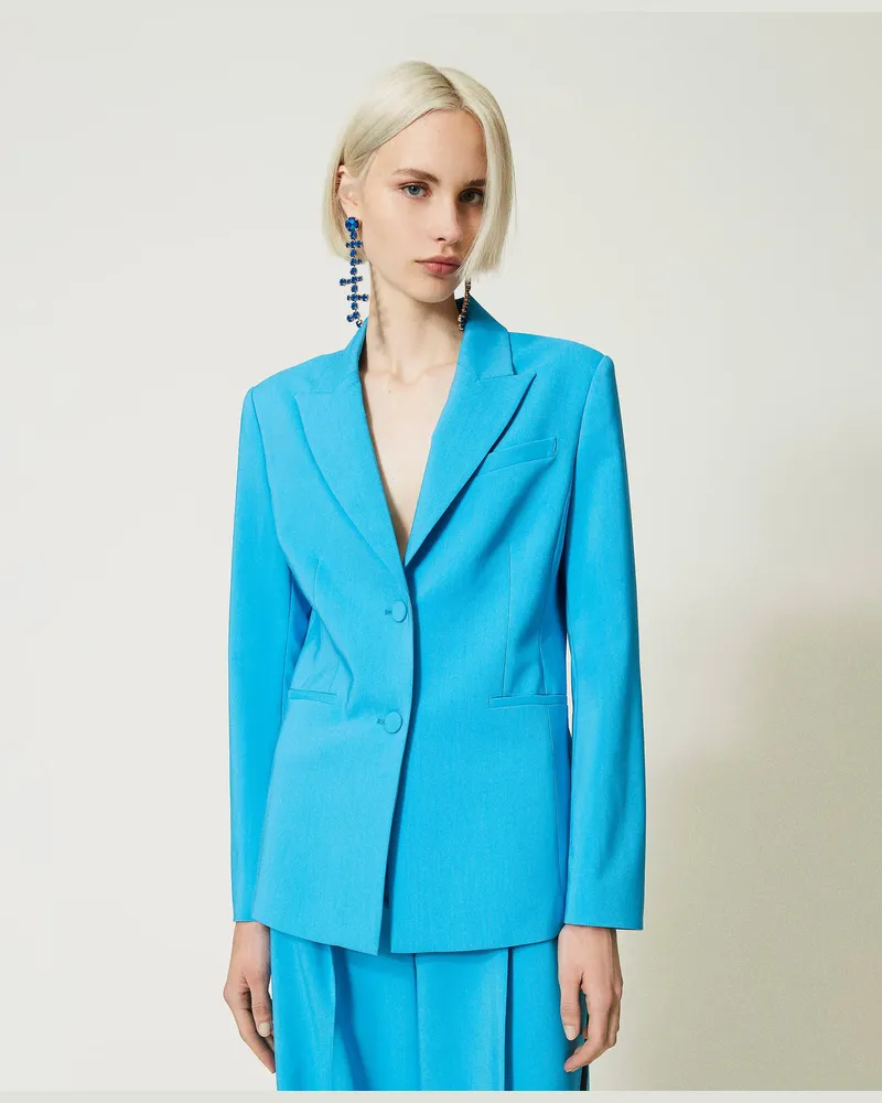 Actitude by Twinset Jacken und Outerwear - Blazer aus technischem Gewebe, Malibu-Blau, Größe Malibu-blau