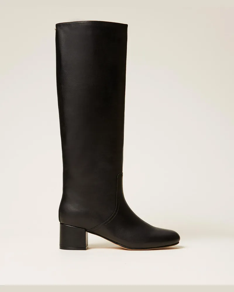 Twin-Set Schuhe - Hoher Stiefel aus Leder, Schwarz, Größe Schwarz