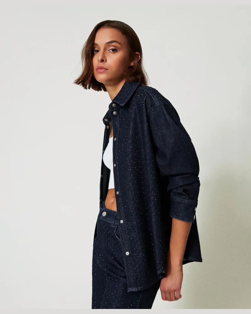 Actitude by Twinset Hemden - Jeanshemd mit Strass, Rinse-Denim, Größe Rinse-denim