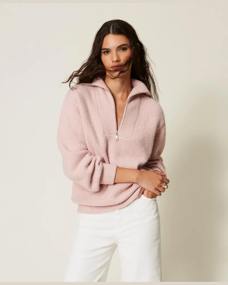 Twin-Set Rollkragenpullover mit Reißverschluss Powder