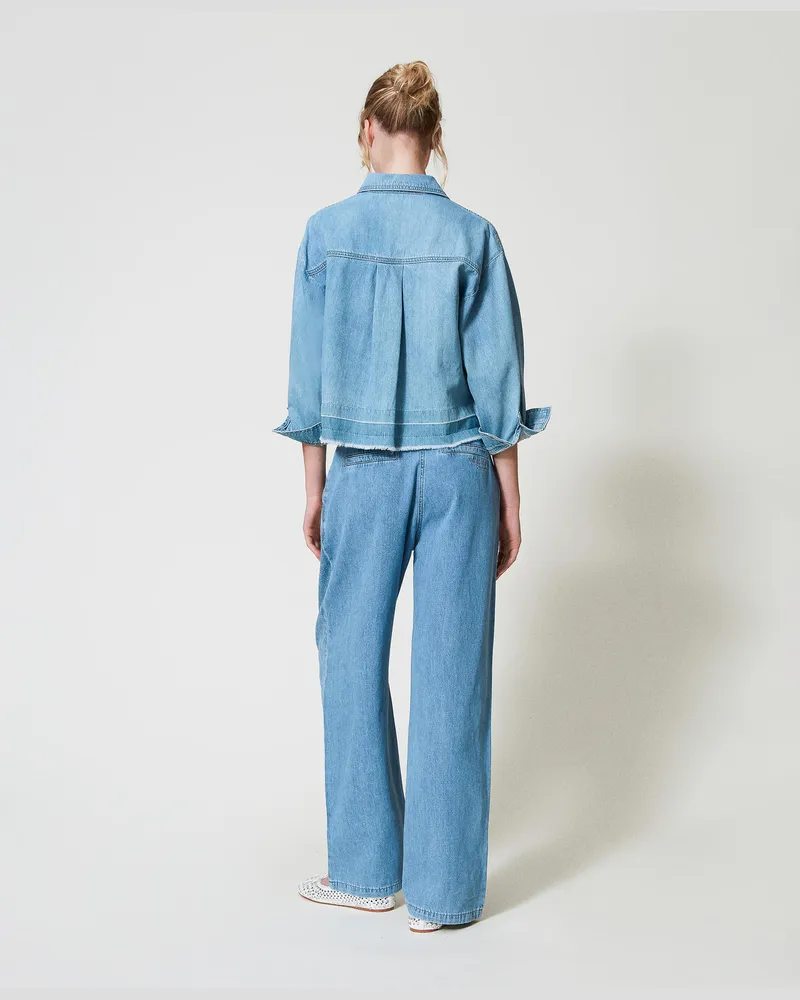 Actitude by Twinset Wide-Leg-Jeans mit ganzflächigem Strass, Denim hell, Größe: 32 