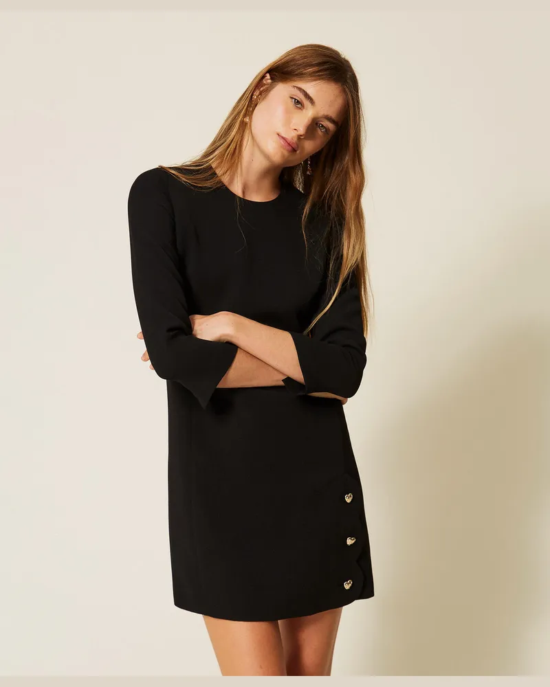 Twin-Set Kurzes Kleid aus Crêpe mit Herzknopf Schwarz