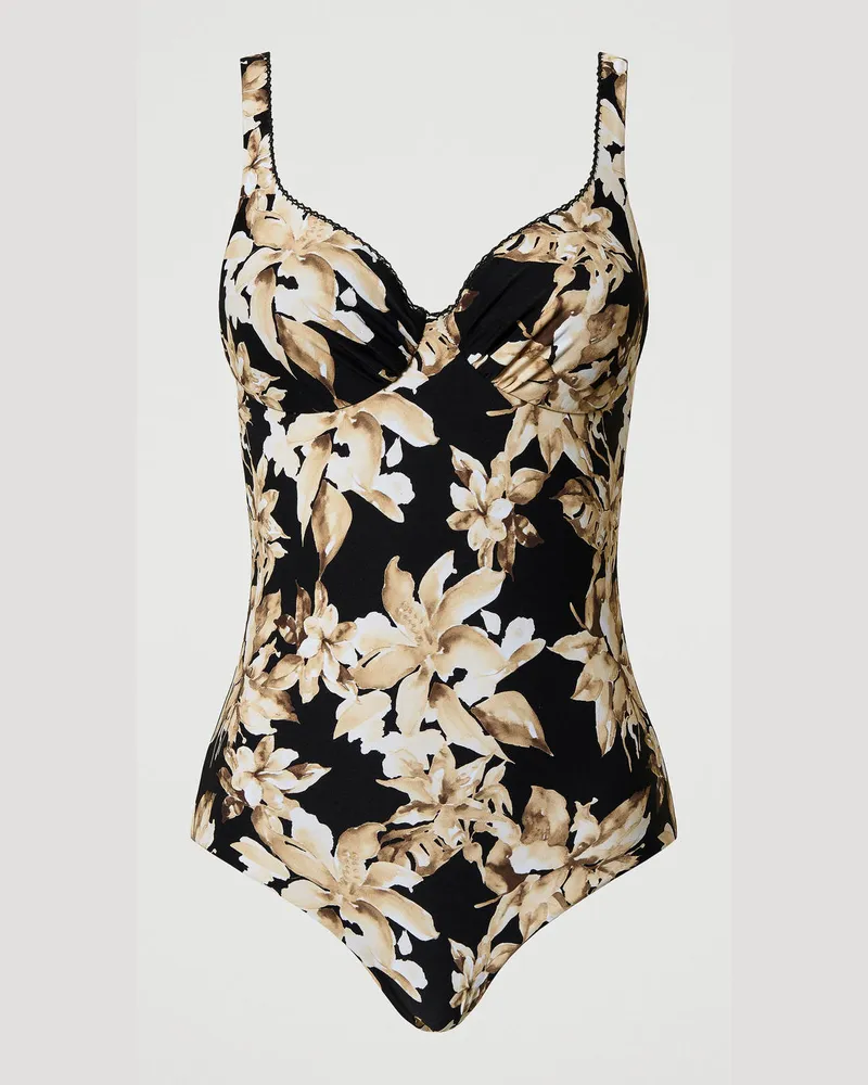 Twin-Set Bademode - Badeanzug mit Blumenprint, Blumenprint Schwarz / Natural Beige, Größe Blumenprint