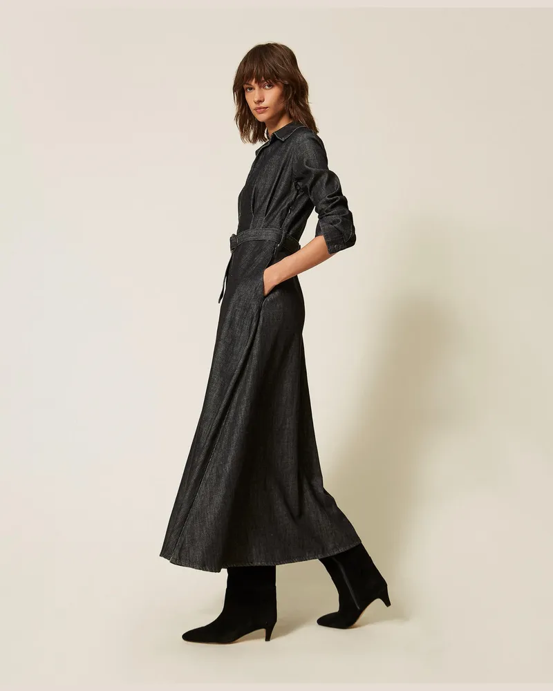 Actitude by Twinset Fließendes Maxijeanskleid Denimschwarz