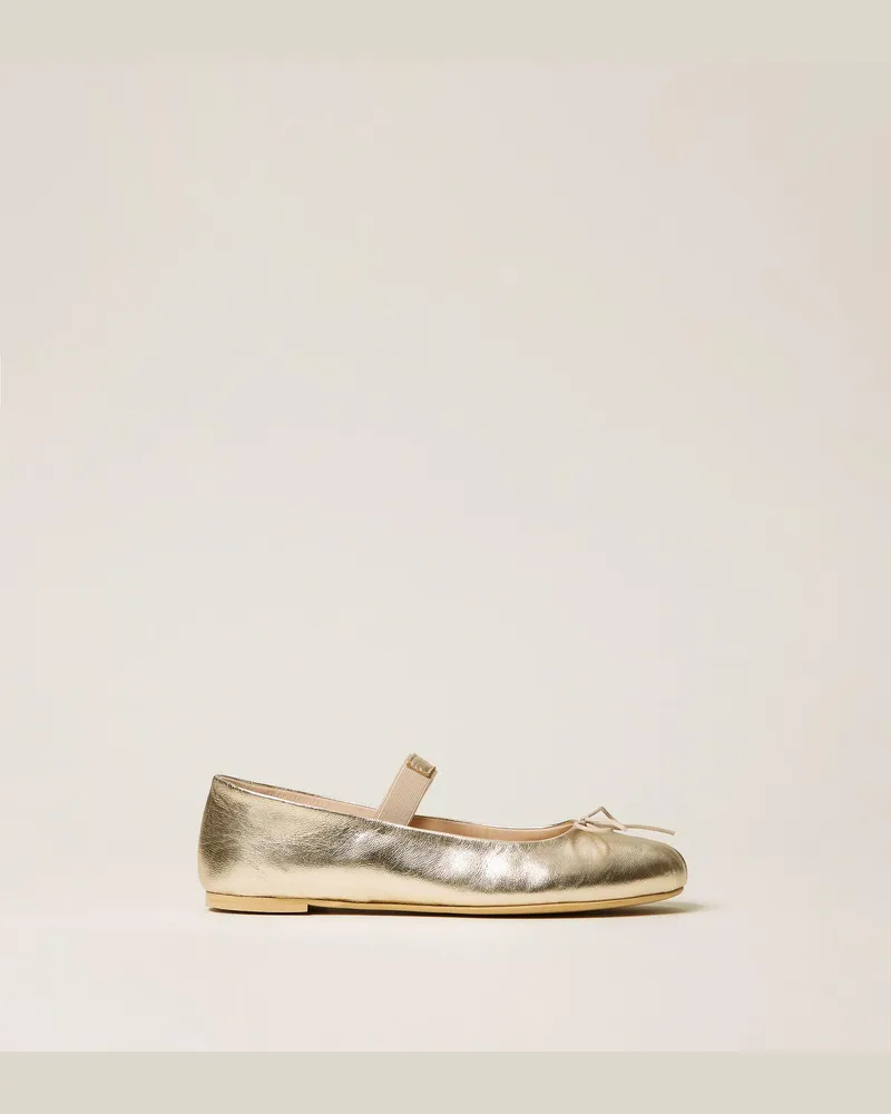 Twin-Set Schuhe - Mary-Jane-Ballerinas aus Leder, Platin, Größe Platin