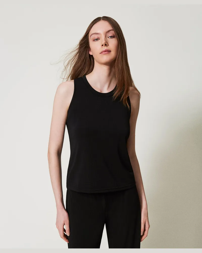 Twin-Set Bademode - Neckholder-Top mit Faltenwurf, Schwarz, Jersey, Größe: S 