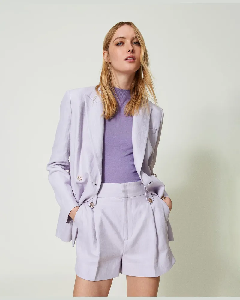 Twin-Set Hosen - Shorts aus Leinenköper, Glockenblumenlila, Größe Glockenblumenlila