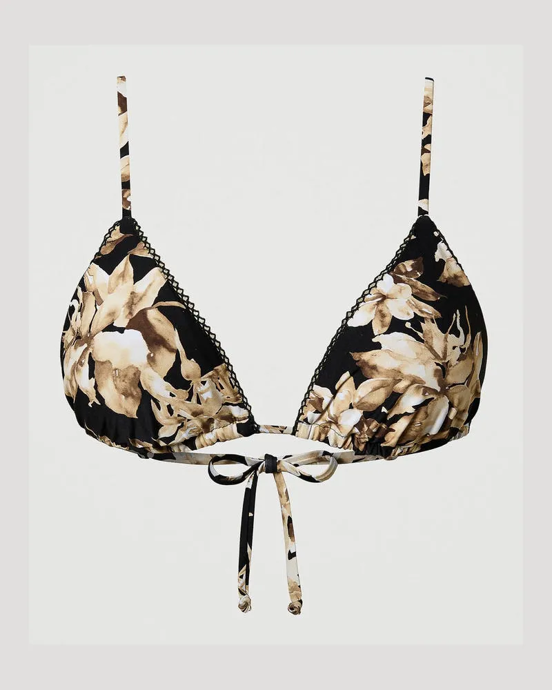 Twin-Set Bademode - Bedrucktes Triangel-Bikinitop, Blumenprint Schwarz / Natural Beige, Größe: 5-B 