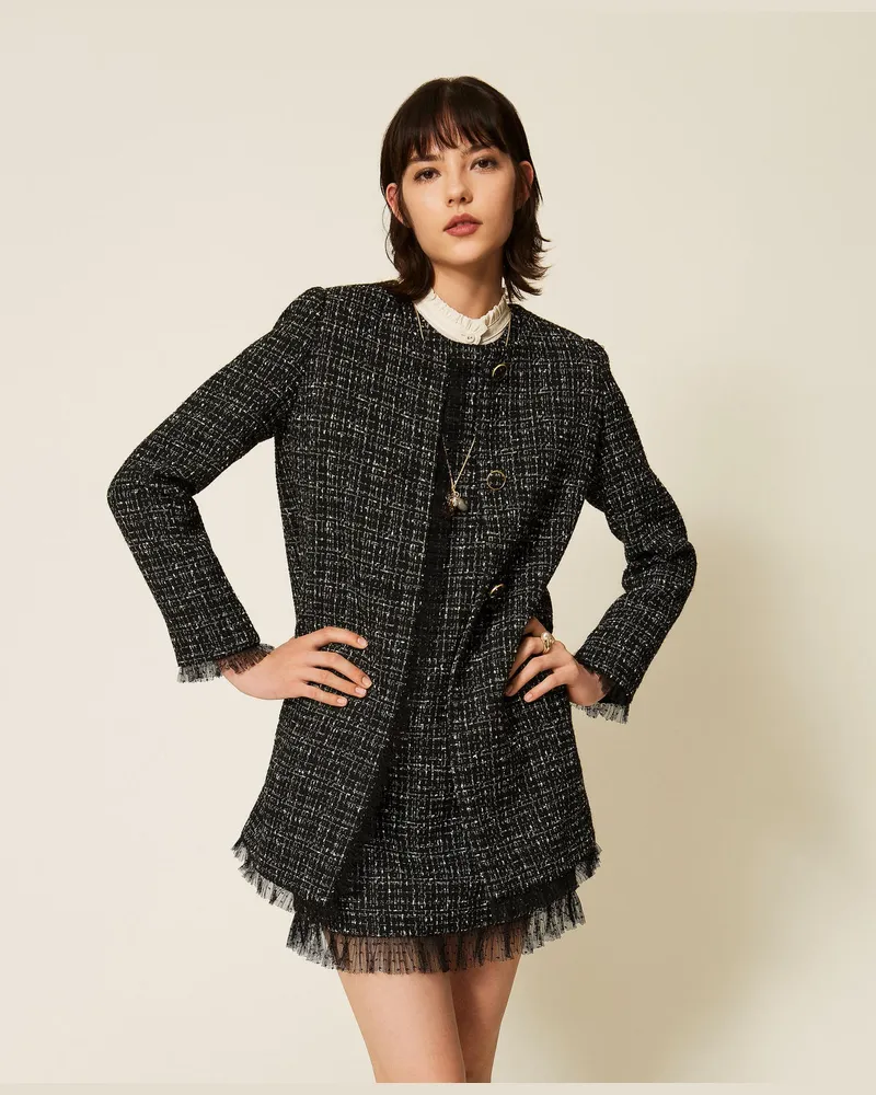 Twin-Set Bouclé-Mantel aus Plumetis-Tüll Bouclé