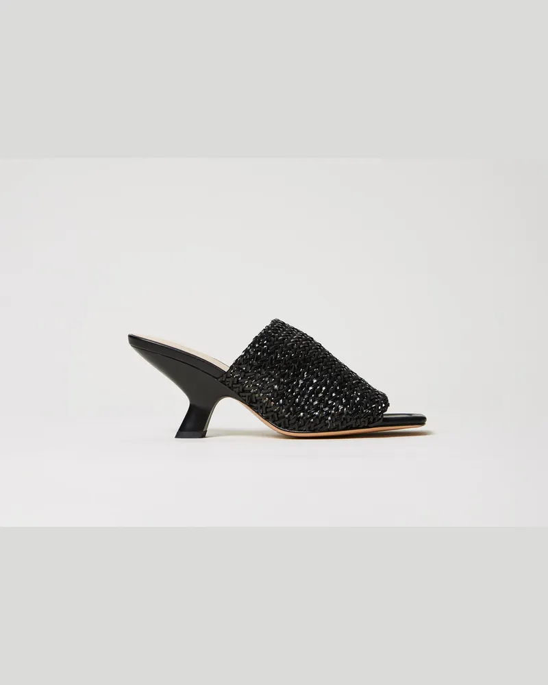 Twin-Set Schuhe - Mules mit Flechtmotiv, Schwarz, Größe Schwarz