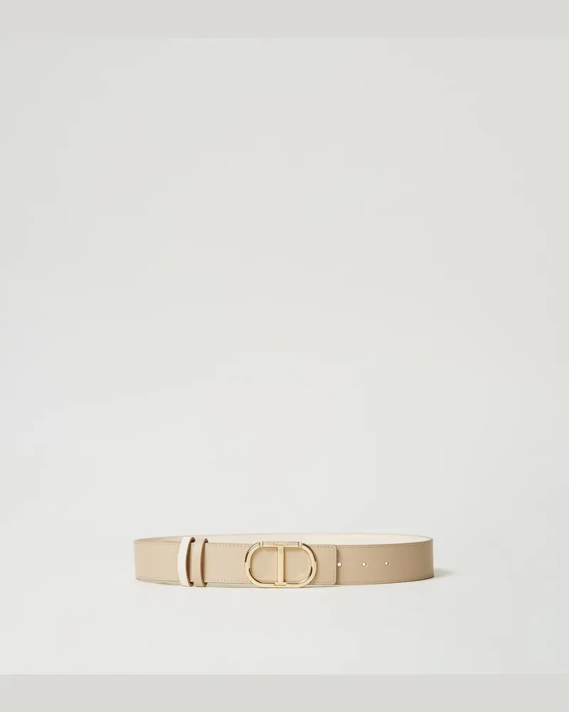 Twin-Set Accessoires - Wendegürtel aus Leder, Zweifarbig Hellbeige "Ginger Root" / "Snow"-Weiß, Größe Zweifarbig