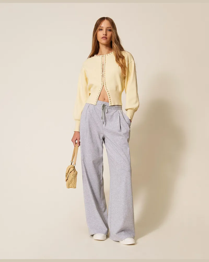 Twin-Set Hosen - Weite Hose aus Sweatstoff, Hellgrau-Melange, Größe Hellgrau-melange