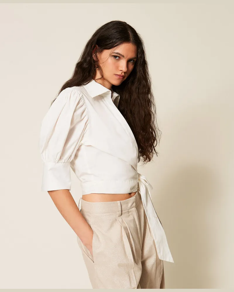 Actitude by Twinset Hemden - Wickel-Hemdbluse aus Popeline, Mattweiß, Baumwolle, Größe Mattweiß