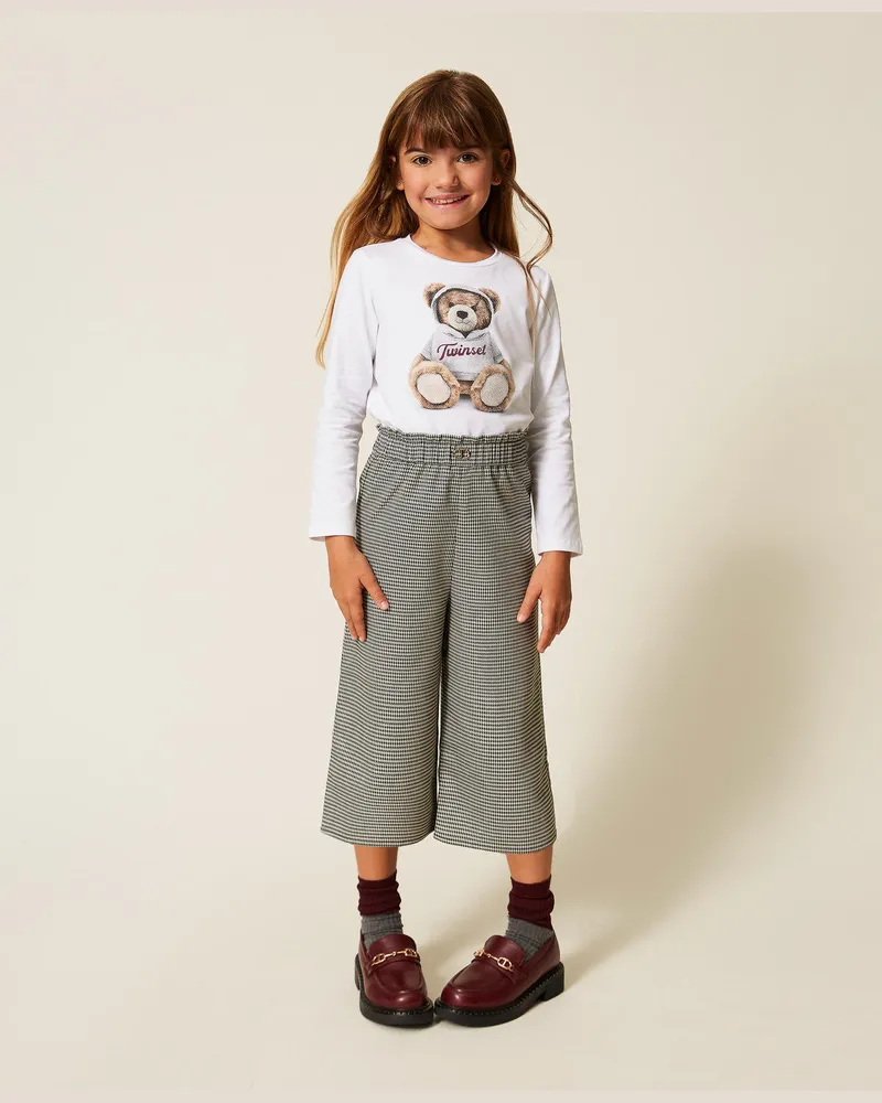 Twin-Set Hosen - Mädchenhose mit Hahnentrittmuster, Hahnentrittmuster Off White / Schwarz, Kariert, Größe Hahnentrittmuster