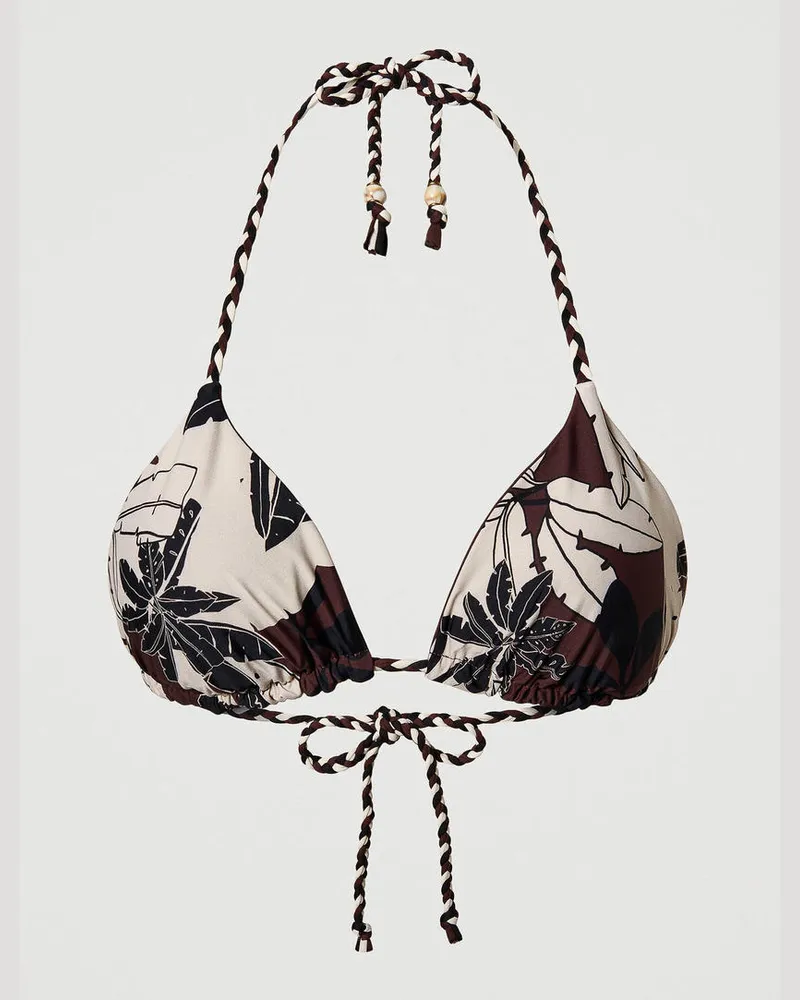 Twin-Set Bademode - Beidseitig tragbares Triangel-Bikinitop mit Blumen, Print Exotic „Bitter Chocolate"-Braun, Größe: 4-B 
