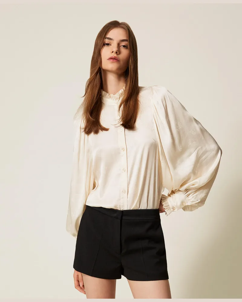 Twin-Set Hosen - Shorts mit Satindetails, Schwarz, Wolle, Größe Schwarz