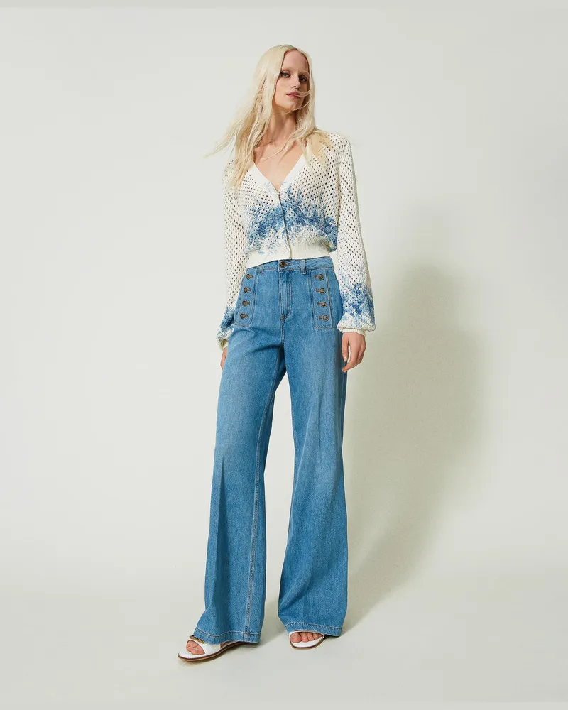 Twin-Set Flare-Jeans mit Zierknöpfen, Mittleres "Denimblau", Größe: 32 