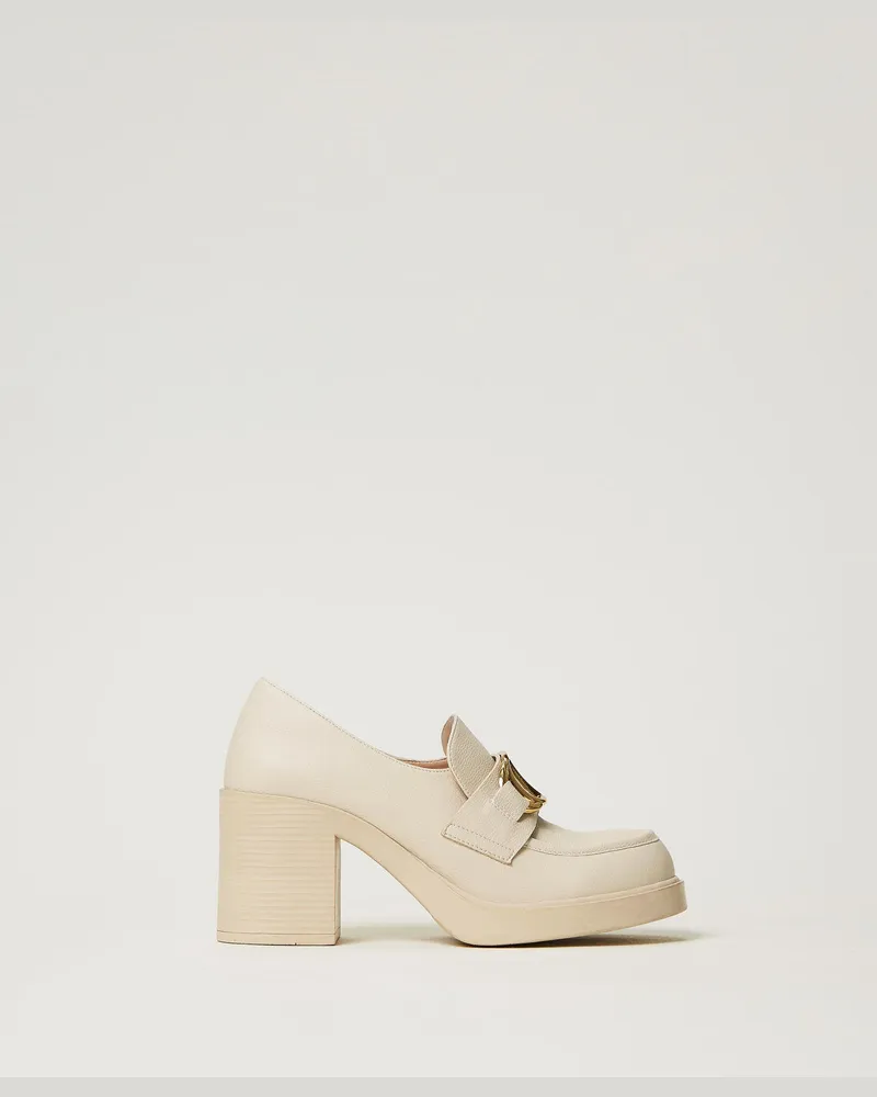 Twin-Set Schuhe - Hoher Mokassin mit „Oval T"-Ziertrense, „Old White", Größe „old