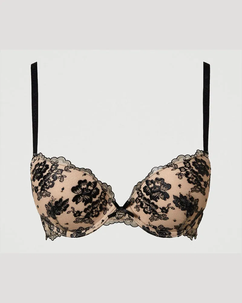 Twin-Set Unterwäsche - Push-up-BH aus besticktem Tüll, Zweifarbig „Gold Sand"-Beige / Schwarz, Größe: 2-C 