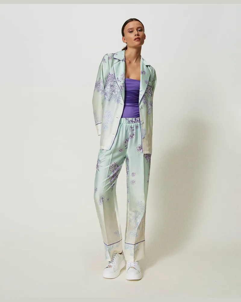 Actitude by Twinset Hosen - MYFO Satinhose mit schattiertem Print, Print Brook Green & Shaded Flower, Mit Blumen, Größe Print