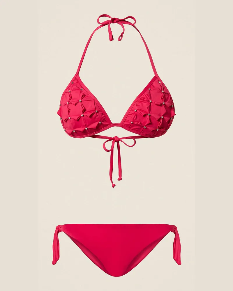 Twin-Set Bademode - Triangel-Bikinitop mit Stickerei und Tanga, Fuchsia Cyclamen, Strass, Größe Fuchsia