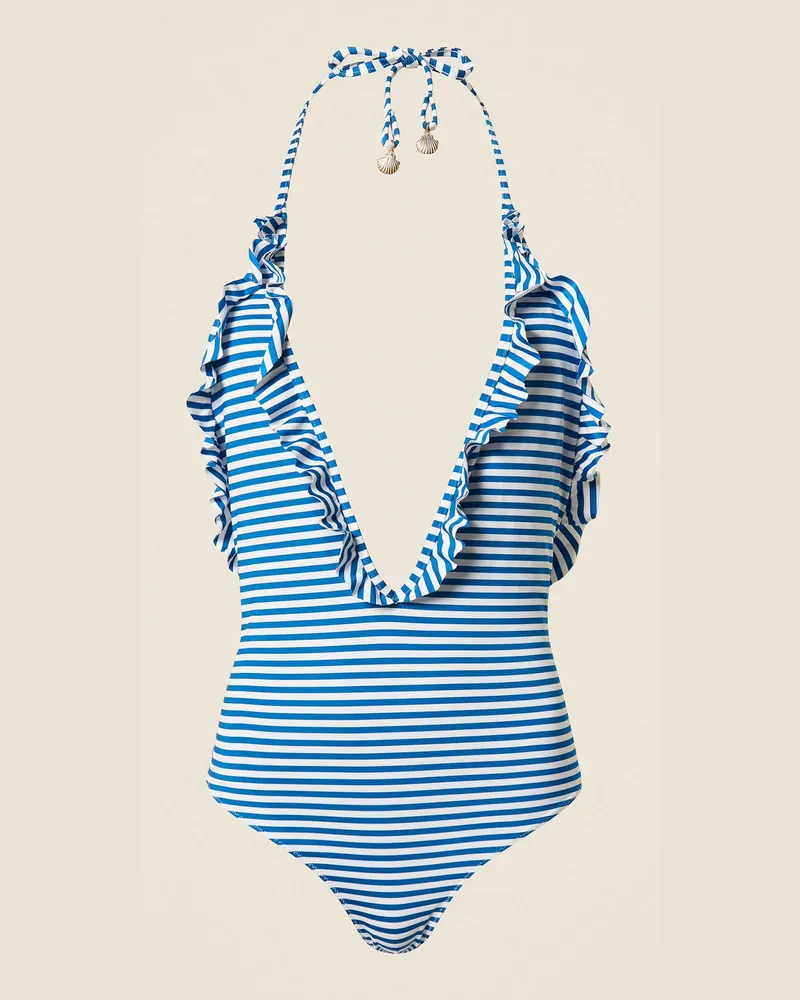 Twin-Set Bademode - Badeanzug aus Jacquard mit Streifen, Streifen Mittelmeerblau/Off White, Gestreift, Größe Streifen