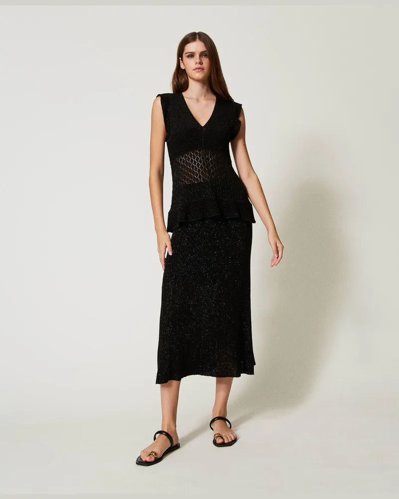 Twin-Set Bademode - Midirock aus Lurexgestrick, Schwarz, Größe: XS 