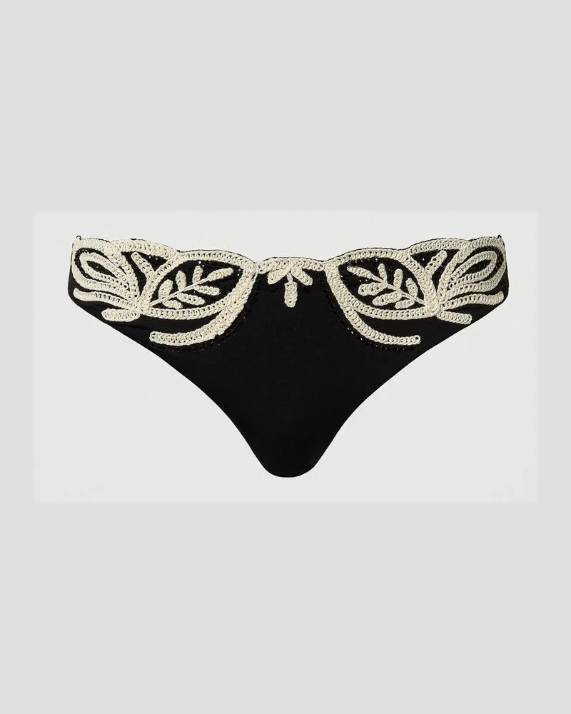 Twin-Set Bademode - Brazilian-Bikinihose mit Stickerei und Strass, Zweifarbig Schwarz / Perlmuttweiß, Größe: II 