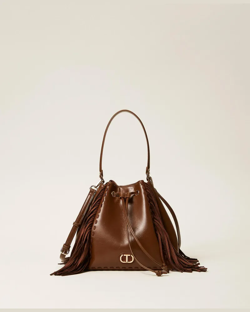 Twin-Set Taschen - Beuteltasche „Melrose" mit Fransen, Kaffee, Einheitsgröße 