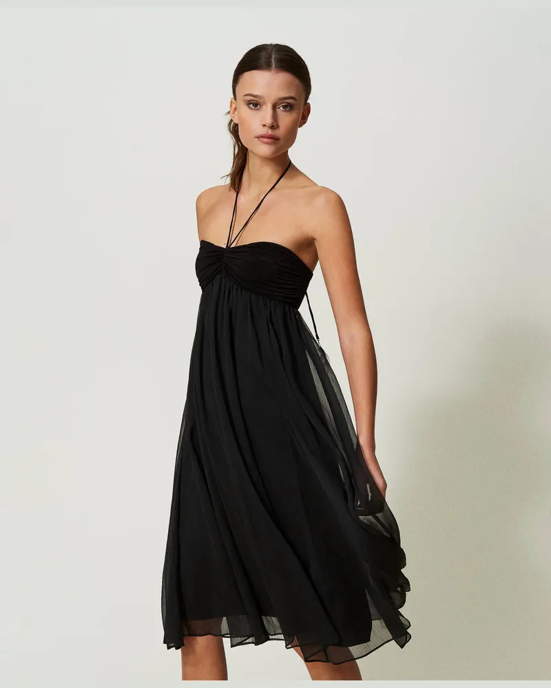 Twin-Set Bademode - Kurzes Kleid aus Krepon, Schwarz, Größe: M 