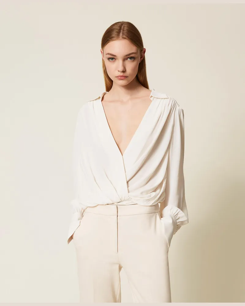 Twin-Set Blusen - Body aus Crêpe de Chine mit Raffungen, Lilie, Größe Lilie
