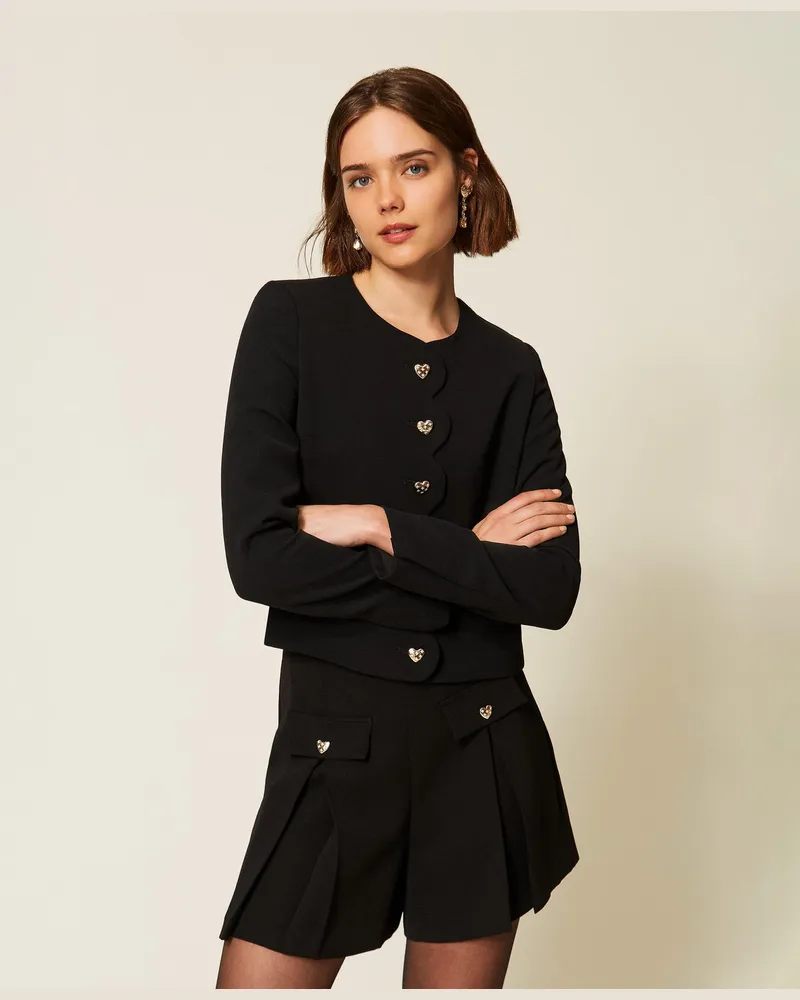 Twin-Set Shorts aus Crêpe mit Herzknöpfen Schwarz