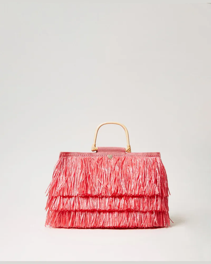 Twin-Set Bademode - Shopper aus Jute mit Fransen, Coral Sunset, Einheitsgröße 