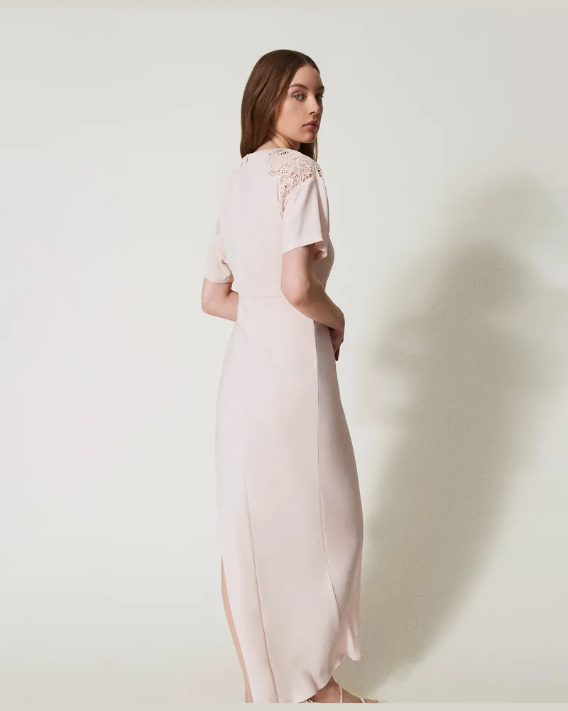 Actitude by Twinset Kleider - Maxikleid aus Twill mit Stickerei, Tender Pink Rosa, Größe Tender