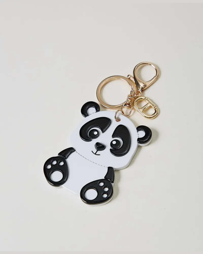 Twin-Set Accessoires - Panda-Schlüsselanhänger mit Oval T, Zweifarbig Optisches Weiß / Schwarz, Einheitsgröße Zweifarbig