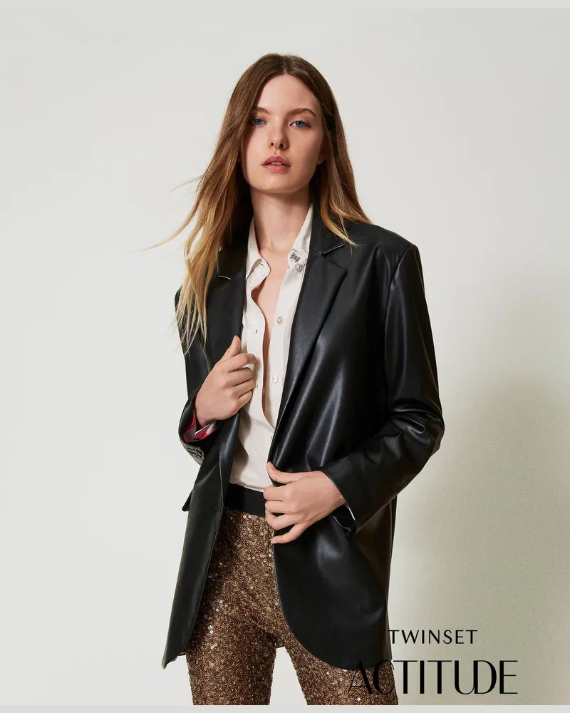 Actitude by Twinset Jacken und Outerwear - MYFO Blazer aus Lederimitat, Schwarz, Größe Schwarz