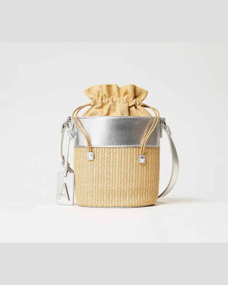 Actitude by Twinset Taschen - Beuteltasche aus Bast, Zweifarbig Strohbeige / Silber, Einheitsgröße 