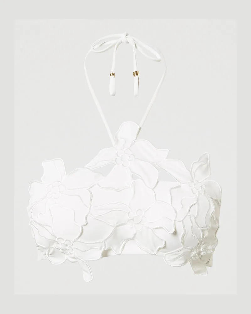 Twin-Set Bademode - Bandeau-Bikinitop mit Blumenapplikation, Sugar Weiß, Größe: 2-B 