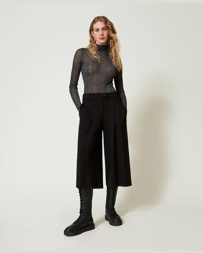 Twin-Set Hosen - High-Waist-Hose in Cropped-Länge, Schwarz, Größe Schwarz
