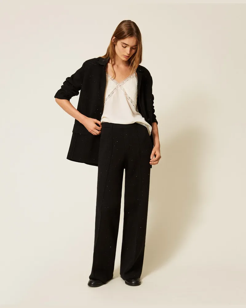 Twin-Set Strickhose mit Pailletten Schwarz