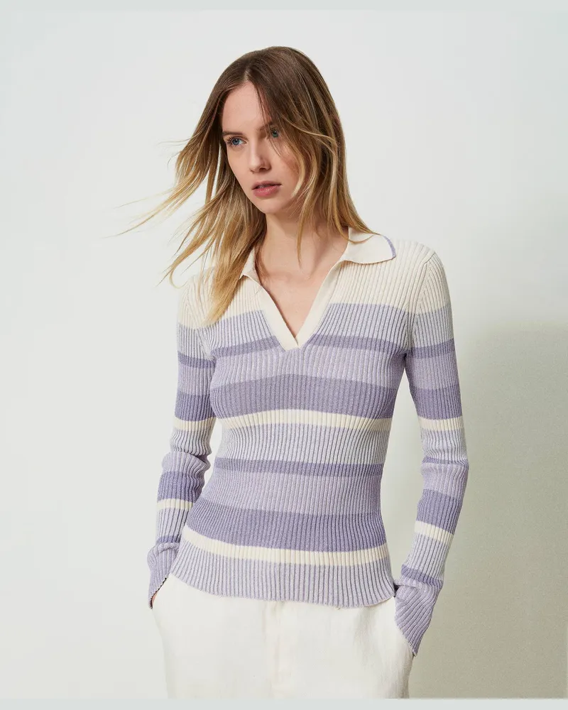 Twin-Set Gestreifter Pullover aus Lurexgarn, Glockenblumen Lurex Dégradé, Größe: XXL 