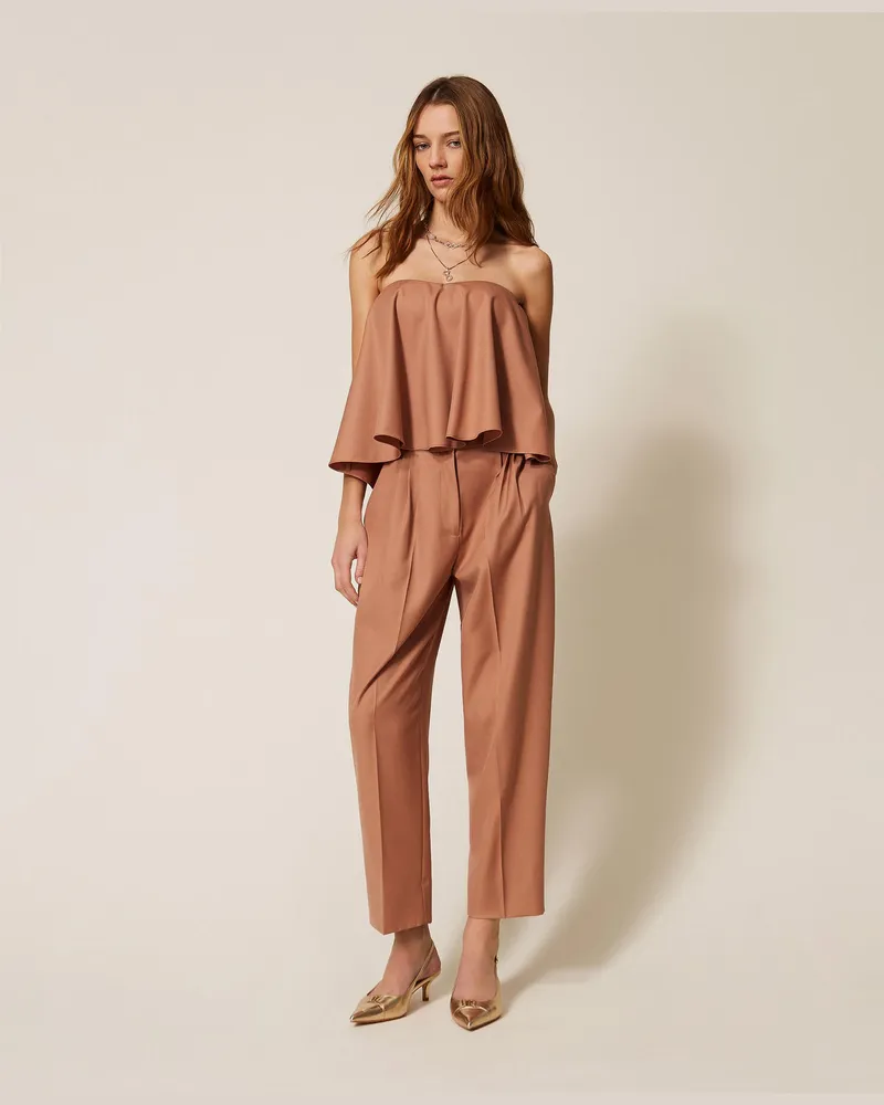 Twin-Set Hosen - Cropped-Hose aus leichter Wolle, „Mocha Mousse"-Braun, Größe „mocha