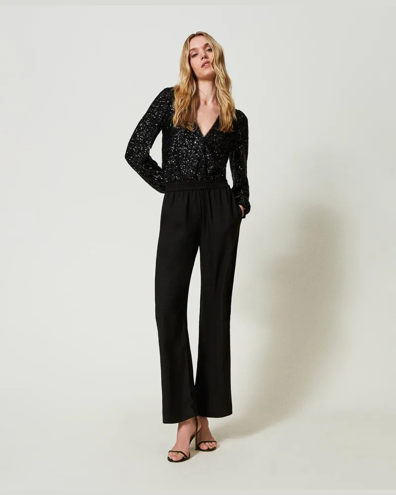 Twin-Set Bademode - Jumpsuit mit Alloverpailletten, Schwarz, Paillettes, Größe: L 