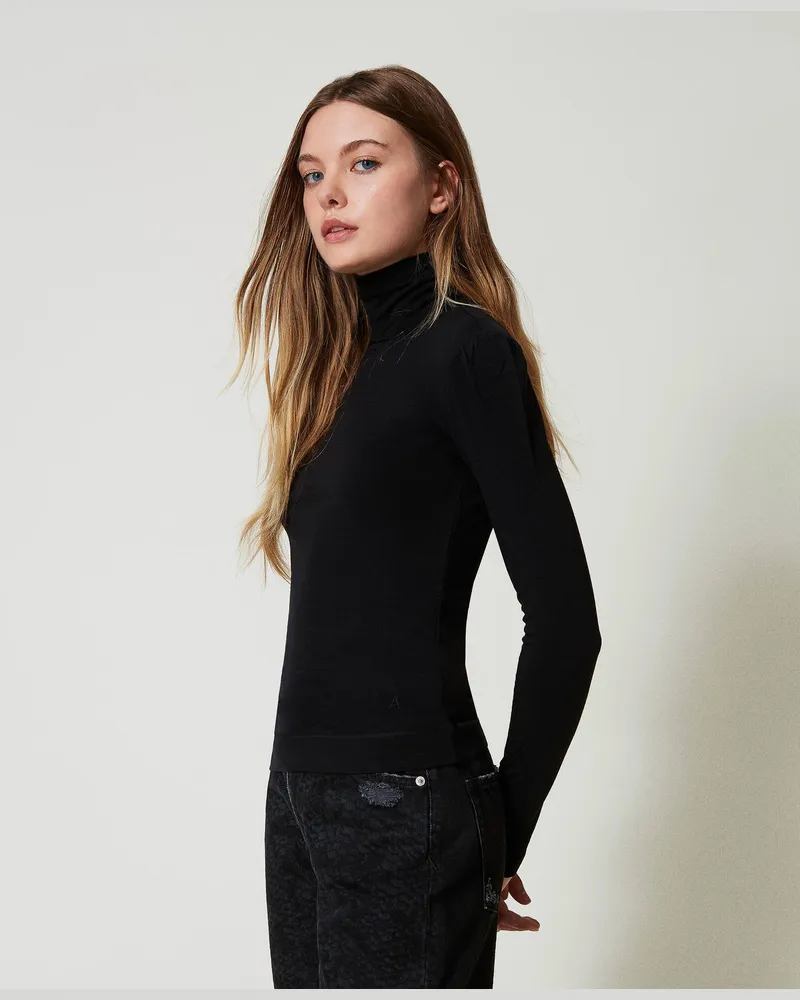 Actitude by Twinset T-Shirts - Slim-Fit-Shirt mit Rollkragen, Schwarz, Jersey, Größe: XXS 