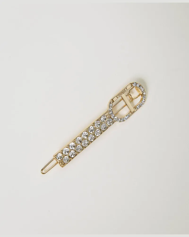 Twin-Set Accessoires - Haarspange mit Strass und Oval T, New Gold, Einheitsgröße New