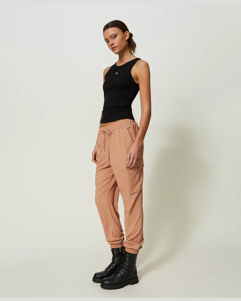 Actitude by Twinset Hosen - Joggers aus Crêpe de Chine mit recyceltem Polyester, „Macaroon"-Braun, Größe „macaroon“-braun